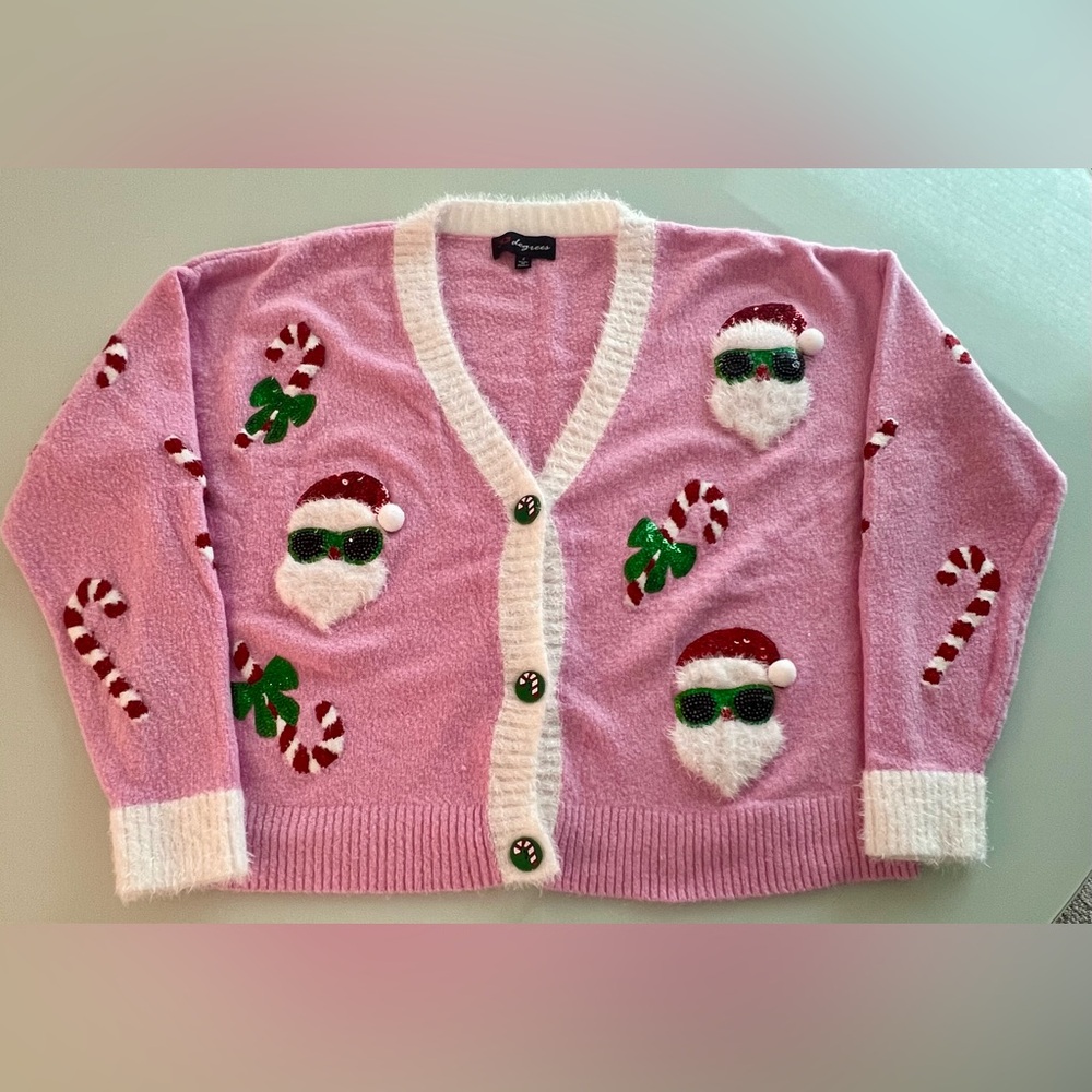 Christmas Santa Pink and White Cardigan